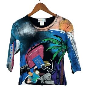 KOLORWAY Vintage 80s Knit Sweater Travel Hand Painted